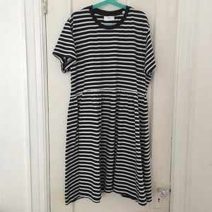 Kotn Babydoll Dress in Striped Blue/White